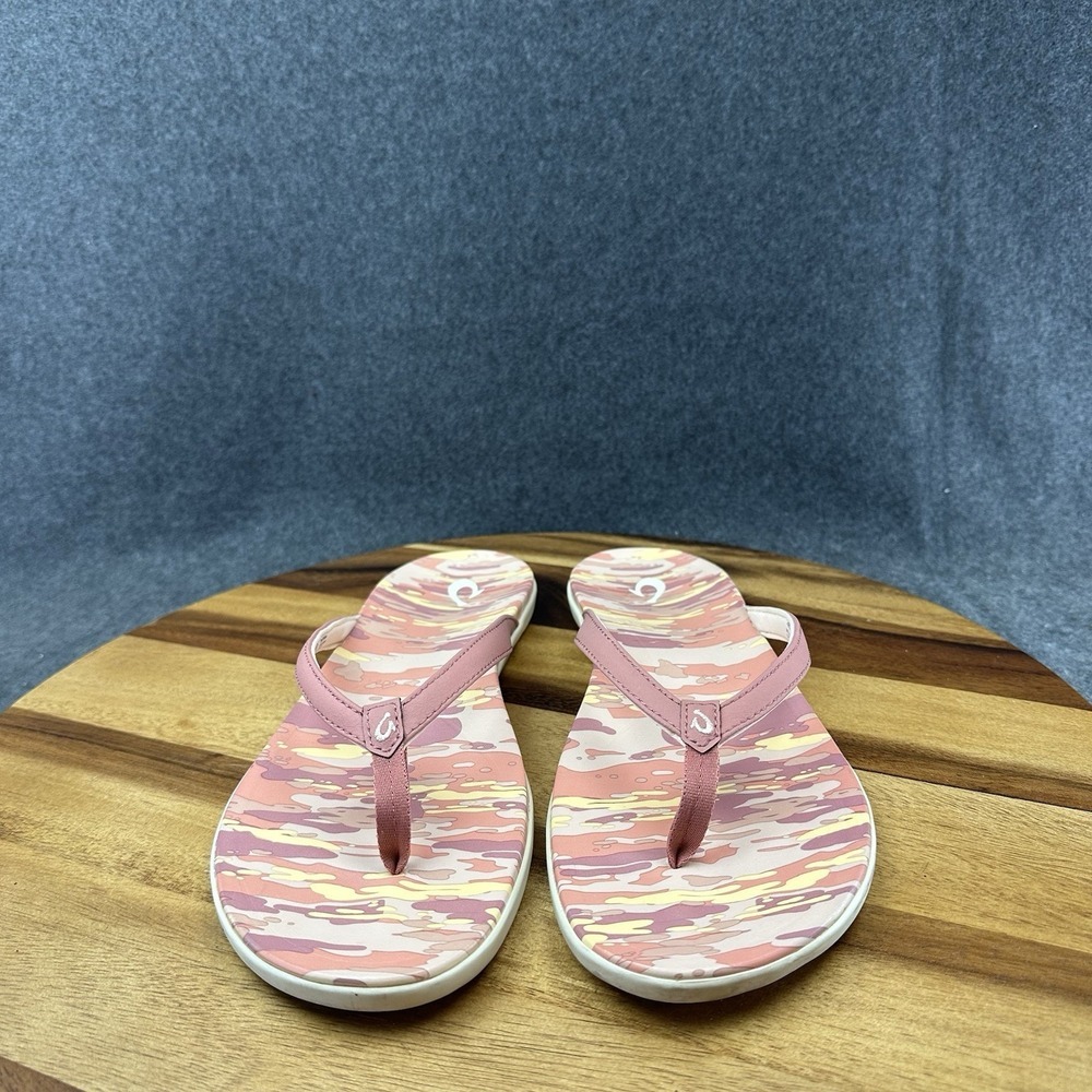 OluKai Women's Ho'opio Hau Sandal Pink Camo Flip Flops Women's Size 11 - Picture 3 of 9